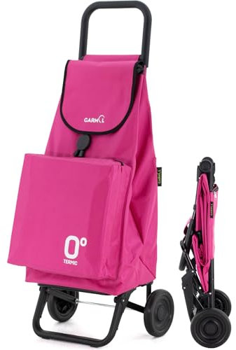 GARMOL Carro de la Compra Térmico Plegable 55 litros |Bolsillo Térmico Interior de 11 litros | Carro de la Compra 2 Ruedas Gran Capacidad Abatible | Carrito Plegable Color Fucsia