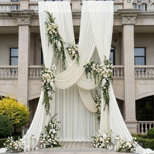 Htper 2 Panels 5x20ft Ivory Ceiling Drapes for Wedding Parties, Wrinkle Free Thick Polyester 20ft Extra Long Wedding Draping Ivory Ceiling Curtains Arch Drapery for Birthday Party Canopy Tent Decor