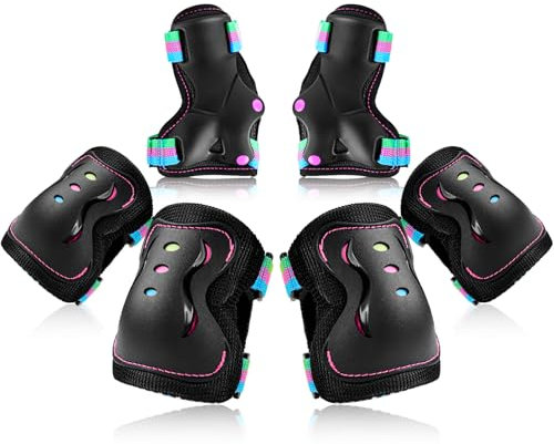 BOSONER Knieschoner Kinder Schoner Inliner Protektoren Schützer Inline Skates Knie Und Ellenbogenschützer Knieschützer Skateboard Rollschuhe (Schwarz#New, M(9-15 Jahren))