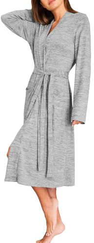 NLAND Peignoir Femme Léger Robe de Chambre Longue Col en V Doux et Confort Sortie de Bain Légère Vêtements de Nuit