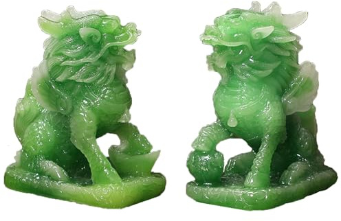 Siunwdiy Feng Shui Pixiu Statuenpaar, Grüne Jade Figur für Wohlstand und Glück, Zierde für Zuhause mit Geldanziehungskraft,Grün