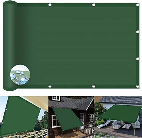 Sonnensegel, wasserdicht, rechteckig, 4 x 10 m, 98 % UV-Block, PES, Gartensegel, Outdoor, Pergola, Markisen mit kostenlosem Seil, für Strand, Pool, Terrasse, Balkon, Dunkelgrün