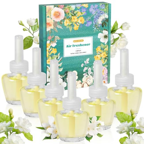 Scent-Hi Desodorisant Maison Recharge, 6x19ML - Jasmin, Désodorisant Électrique Recharge Convient pour Air Wick/Glade Diffuseur Electrique