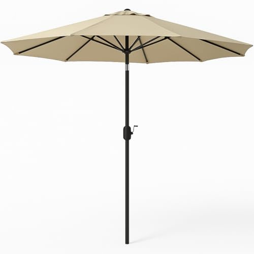 BAKAJI Ombrellone da Giardino Parasole 2.7 Metri per Balcone, Sistema Air Vent, Inclinazione Regolabile e Apertura Manovella, Rivestimento Anti UV Impermeabile per Mare, Terrazzo, Spiaggia (Beige)