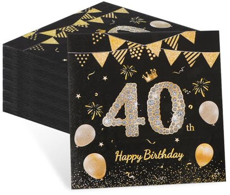 60 Stück Servietten 40 Geburtstag Männer Deko, Serviettens Schwarz Gold 40 Tischdekoration, Servietten 40 Geburtstag Deko Mann