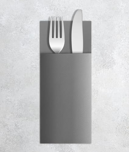 VelaHub Airlaid 50 Besteckservietten, Hochwertige, Einwegserviette, 39X40 cm, Grau