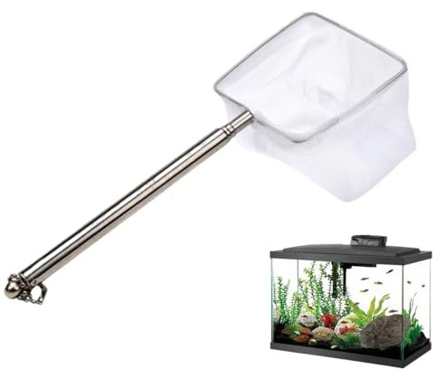 WUSJCOF Retino per acquari con manico estensibile in acciaio inox. Maglia morbida, quadrata e fine per acquari e piccoli laghetti (8 cm).