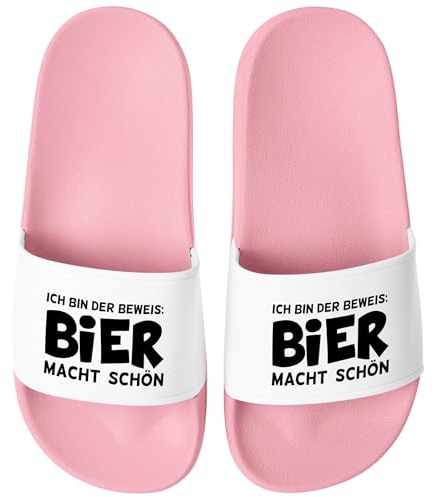 MoonWorks® Badeschlappen Herren Damen Unisex mit Spruch Aufdruck Bier macht schön Badelatschen Urlaub JGA