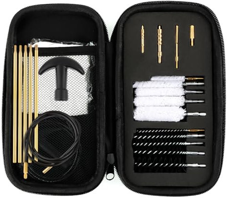 Kit di pulizia per armi FOCUHUNTER per calibri 4,5/5,55/9/12,7 mm, kit di pulizia per pistole 22 in 1 con aste in ottone, spazzola in nylon, mocio, punte scanalate, cavo flessibile