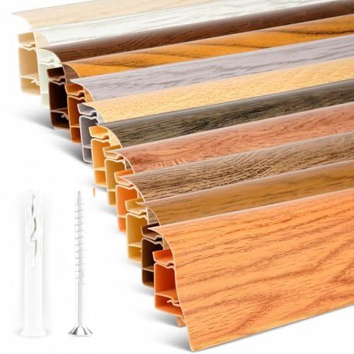TJ Sockelleisten Silbergrau I Länge 10 m I PVC Bodenleisten mit integriertem Kabelkanal I langlebige Fußleisten aus robustem Kunststoff in modernem Holzdesign I einfache Montage
