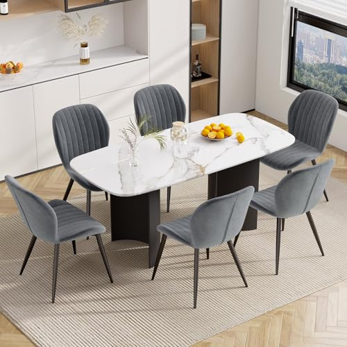 Hawthyhome Esszimmerstühle 6er Set, Küchenstuhl, Stuhl Esszimmer Wohnzimmer, ergonomischer Sessel, Armlehnstuhl, Polsterstuhl, Wasserdichtes Material,Metallbeine, Samt, Dunkelgrau