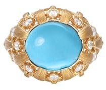 Memoire Ring, Cute Rings Gold Oval mit Künstlichem Türkis und Moissanit 9K Gelbgold Größe 62 (19.7)