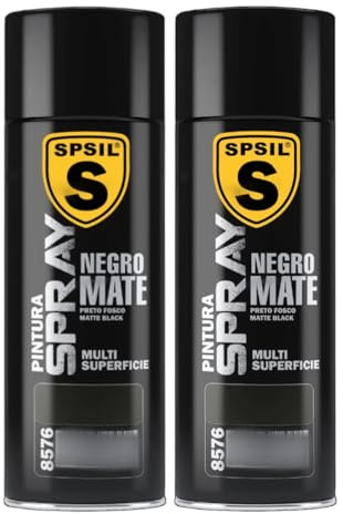 SPSIL Pintura Spray Mate Negro Mate(pack of 2) 400ml, Secado Rápido Profesional, Aplicación Fácil en Metal Madera Plástico, Interior Exterior Ideal DIY Decoración Muebles Automóviles