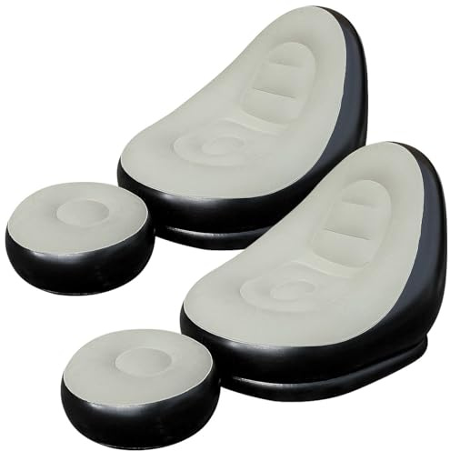 Semptec Urban Survival Technology Luftsessel aufblasbar: 2er-Set aufblasbare Sessel und Fußhocker, bis 90 kg, grau-schwarz (Aufblasbare Outdoor Sessel, Sitzsessel)