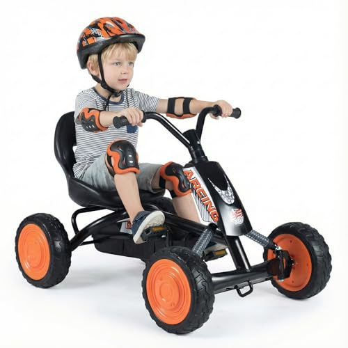 FANTASK Kinder Gokart mit Pedal, Verstellbarer Sitz, Vor- & Rückwärtsgang, Belastbar bis 30 kg, Outdoor Tretauto für Jungen & Mädchen ab 3 Jahren (Schwarz)
