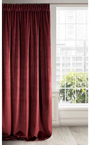 Eurofirany RIA Blickdicht Samtvorhang mit Kräuselband-1 STK. Einfarbig Thermogardine, Verdunklungsvorhänge, Wohnzimmer, Schlafzimmer, Lounge, 290 g/m2, Velvet, DUNKEL Bordeaux, 140x270cm