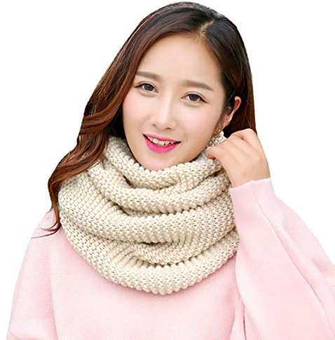 YONKOUNY Sciarpa Scaldacollo Donna Invernale Caldo Sciarpa in Maglia a Tinta Unita Caldo Collo Loop Sciarpa (Beige)
