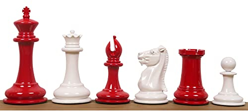 RoyalChessMall-1849-50 Leuchars Cook Staunton Schachspiel - Nur Schachfiguren - Elfenbein- und Karminrot Lack - 4,5 Zoll