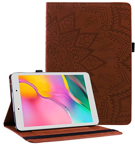 Succtop Coque Samsung Galaxy Tab A 2019 8 Pouces Etui Mandala Flower Emboess Housse en Cuir PU Retourner Portefeuille Tablette Case avec Porte-Stylo Galaxy Tab A 8.0 2019 SM-T290 / SM-T295 Marron