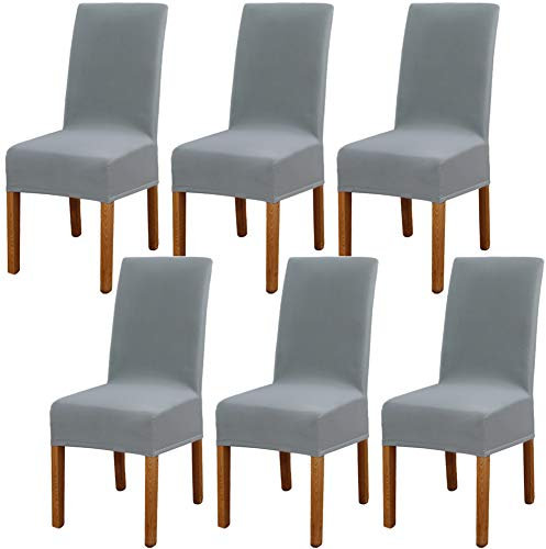 Leeyunbee 6 Stück Esszimmer Stuhlhussen, Abnehmbare Waschbar Elastische Moderne Beschützer Stuhlbezug, Dehnbare Stuhlhussen für Hochzeit Partys Bankett Esszimmer, Hotel, Restaurant Dekor(Silber Grau)