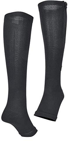 Alomejor 1 Paar Kompressionsstrümpfe Reißverschluss Socke mit Mittlerer Wadenlänge Sport Kompressionssocken zum Laufen Reisen Radfahren Open Toe(XXL-black)