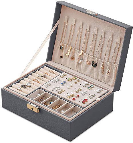 Mtianxy Schmuckkästchen, Damen Doppelschicht PU-Leder Aufbewahrungskoffer für Ringe Ohrringe Armbänder Halsketten Schmuck Veranstalter Geschenkbox für Mädchen Frauen(Geschenk zum Muttertag)
