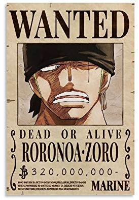 Anime One Piece Zorro Bounty Wanted Poster Dekorative Malerei Leinwand Wandkunst Wohnzimmer Poster Schlafzimmer Gemälde 40 x 60 cm