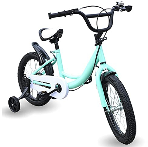 Fetcoi 16 Zoll Kinderfahrrad für Mädchen und Jungen Kinderfahrrad mit Stützrädern und Handbremsen Grün/Rosa/Gelb Kinderrad mit Klingel ab 16 Jahre(Grün)