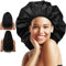 Auban Extra Large Shower Cap, Double-Layer Waterproof Reusable, XL Satin Lining Shower Bonnet for Women Thick, Long Hair, Locs, Braids(Black)