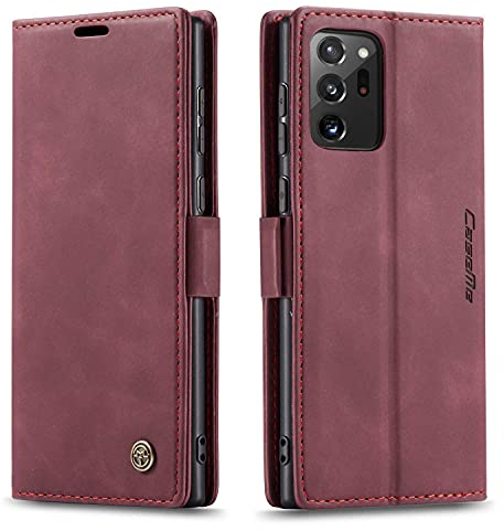 Ququcheng Schutzhülle für Samsung Galaxy Note 20 Ultra, Leder-Schutzhülle mit Magnetverschluss, Rot