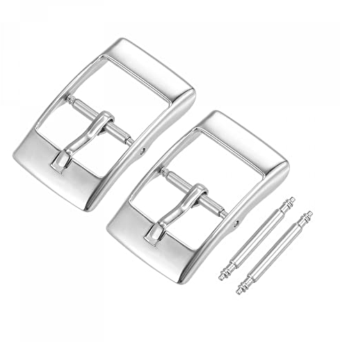 sourcing map Uhrenarmband Verschluss Ersatz 2 Stück Edelstahl polierte Silberton PVD Schnalle für 14mm breite Uhrenarmbänder mit 2pcs Federsteg