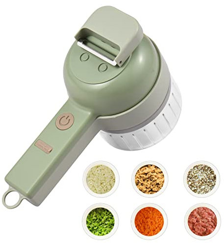 Ailgely Set di Tagliaverdure Elettrico Portatile 4 In 1,Set Affetta Verdure Manuale,Taglia Verdure Elettrico Senza Fili,USB,Multifunzione,per Aglio, Cipolla, Verdura,Carne