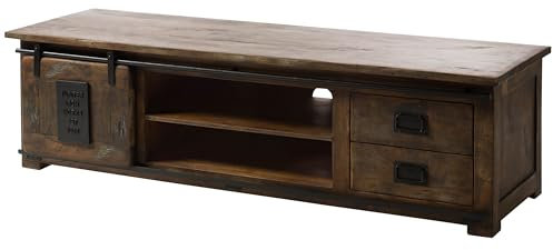 MASSIVMOEBEL24.DE Railway TV-Board 180x55x50 Mango 2-türig, Farbe:braun lackiert, Größe:180x55x50 cm (BxTxH)