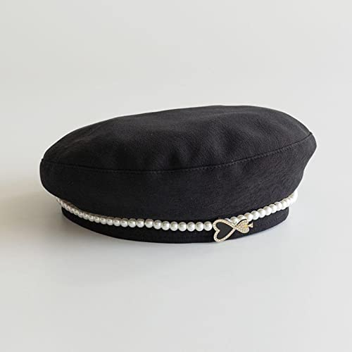 Hüte für Frauen Frühling Perle Kette Damen Baskenmütze Baumwolle Leinen Brief Casual Maler Hut Casual Baskenmützen Hut Mütze für Frauen Lässiges Outdoor-Geschenk mit passendem Hut