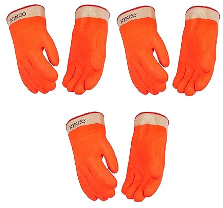 Kinco PVC Chemical Resistant Gloves, 10 Mil, Large, Orange, Pack of 3 Pairs