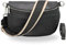 BRISE Bauchtasche Damen Echtleder AFIA Silber Handgemachte Umhängetasche Crossbody Bag mit Ledergurt + Optionalen Breiten Gemusterten Riemen 3 Fächer Hüfttasche Made in Italy (Schwarz-Silber 4)