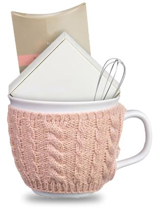 PaMeer Cosy-Knit Mug & Hot Chocolate Set, Chocolate/Hot Chocolate Stirrer-Marshmallow Gift Set