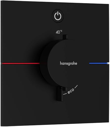 hansgrohe ShowerSelect Comfort E, termostato empotrado , grifo con botón de seguridad (SafetyStop) a 40 °C, termostato rectangular para ducha y bañera, mezclador para 1 función, negro mate