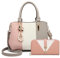 Miss Lulu Damen Handtasche Henkeltasche mehrfarbig PU Leder mit Perle und Crystal Style Drop Alltags Mode Arbeit (Grau-Portemonnaies Set)