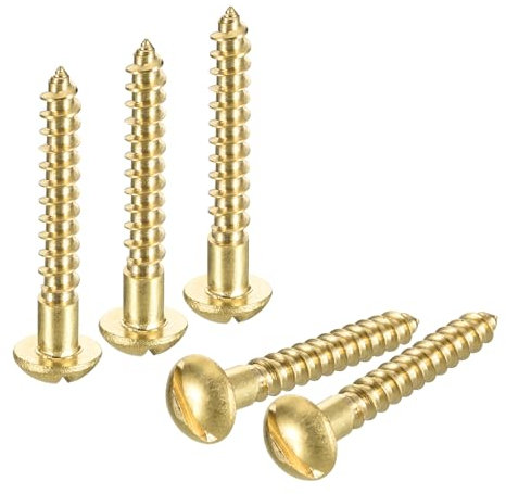 QUARKZMAN Vis à Bois M4 x 30mm à Tête Ronde Fendue en Laiton, Vis Autotaraudeuses pour le Travail du Bois, 20 Pièces