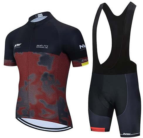 Generic Herren Radtrikot kurzärmliges Set Radbekleidung Pro RennradJersey und Radhose mit 19D Gepolstert (Blcak Red, XXL)