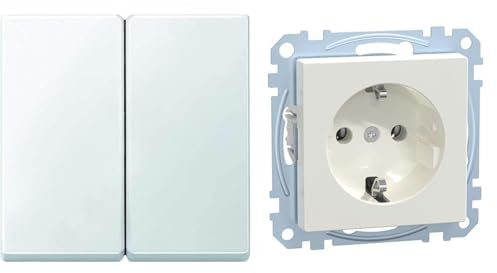 Schneider Electric Merten 433519 Wippe für Serienschalter,polarweiß, System M & Merten MEG2301-0319 Einsatz Schutzkontakt-Steckdose System M, 1 Smart, M-Plan, M-Creativ Polarweiß glänzend