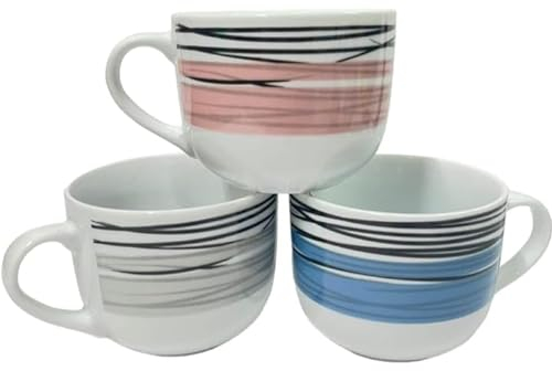 MIELIMON Lot de 3 bols à soupe en céramique avec poignée, passent au micro-ondes et au lave-vaisselle pour céréales, desserts, salades, thé, lait avoine 500 ml