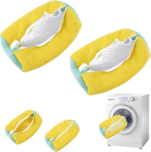 Ningmo Schuhe Waschbeutel Wäschenetz Mit Bürsten - Wäschesack Mit Reißverschluss Für Schuhe Sneaker - 360°-Rundum-Reinigung Anti Aufwickel Schuhbeutel Für Waschmaschine Und Trockner (Gelb, 2pcs)