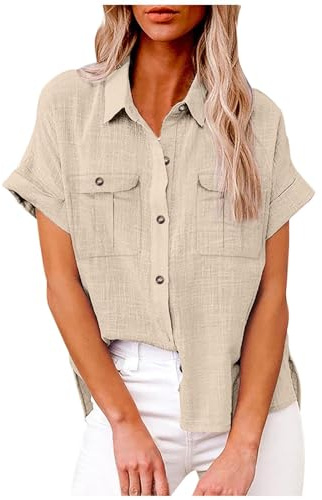 Party Tops for Women UK Ladies Tops Long Sleeve T Shirt White T Shirt Women Personalised Tshirts for Women Basic Tops Women Bodycon Shirt Summer Tops Work Tunic Linen Tops Beige L