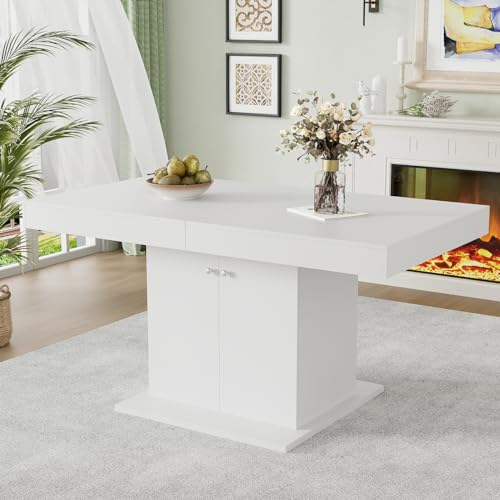 Ausziehbarer Esstisch, 180 x 80 x 76cm,Platzsparender multifunktionaler Esstisch,Esstisch mit Stauraum, rechteckiger Esstisch, Kaffee-Freizeittisch, Automatischer Teleskoptisch,Betonoptik (weiß)