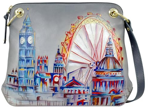 Anuschka Leder Slingbag, Handbemalte Crossbody Ledertasche - Royal City London