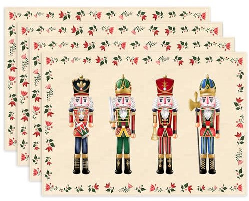 Bseical 4er Set Platzsets Weihnachten, 30x45cm, Leinen, Abwaschbar, A