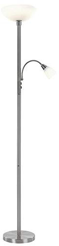 Stehleuchte Stehlampe Standleuchte Beistellleuchte Deckenfluter Wohnzimmer, Spot beweglich, Chrom nickel matt Glas, 1x E14, 1x E27 Fassung, DxH 30x178cm