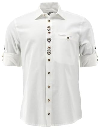 OS Trachten Langarm Trachtenhemd mit Haifischkragen Molira, Größe:45/46, Farbe:weiß